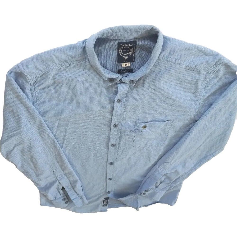 Diesel-Co Men Medium Long Sleeve Button Down Shirt Dot Pattern ModalPowderā Blue
